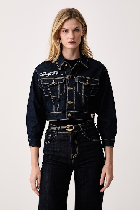 Guess Jeans jakna ženska z bombažem ROSALYN mornarsko modra W6BNA3 D2480