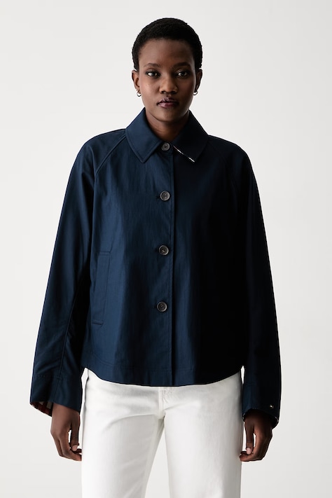 Tommy Hilfiger geacă de tranziție pentru femei cu bumbac bleumarin WW0WW49844