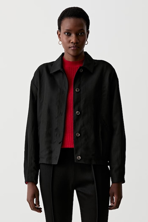 Tommy Hilfiger яке тип риза дамско с добавен лен черно WW0WW50095