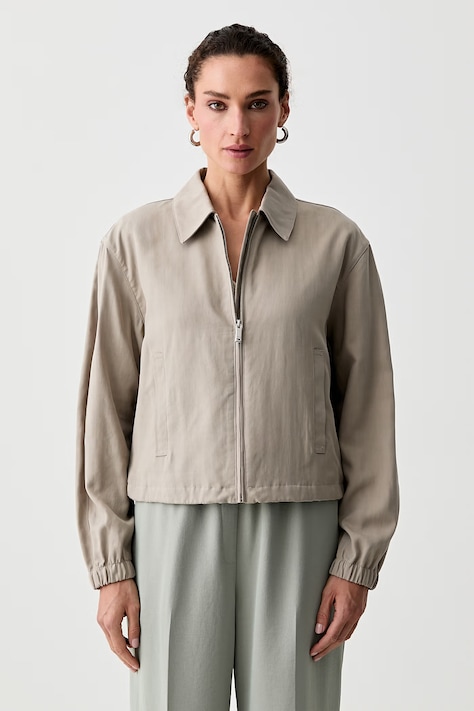 Calvin Klein krátka bunda dámska s ľanom béžová LV047G513G