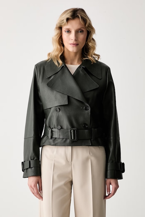 BOSS cappotto trench corto da donna in pelle Satela1 verde 50566471