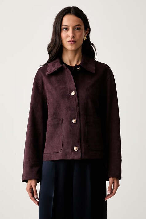 Guess geacă tip cămașă pentru femei din imitație de piele întoarsă GRACE violet W6YL14 W2887
