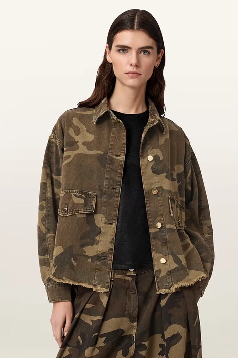 AllSaints kurtka koszulowa damska bawełniana HETTIE zielona W120PA
