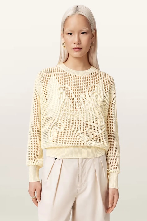 AllSaints sweter damski z wiskozą RAELYN beżowy W047KE