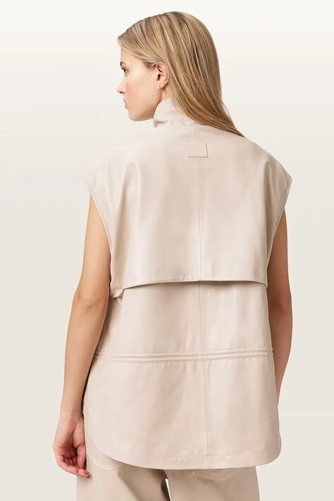 AllSaints bezrękawnik damski skórzany FLOR beżowy W095LE