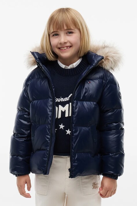 Tommy Hilfiger kurtka puchowa dziecięca granatowa KG0KG09673