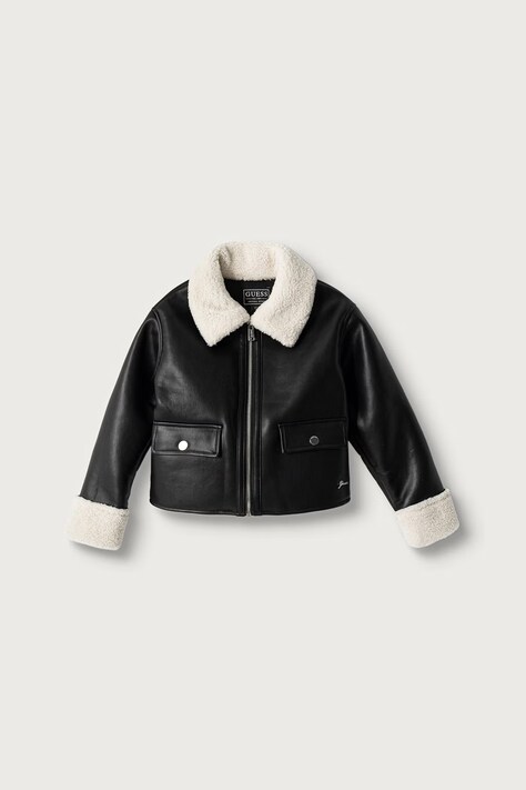 Guess Kurtka przejściowa dziecięca z imitacji skóry czarna J6BL05 W3997