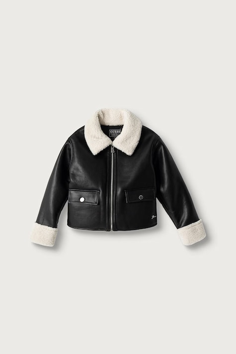 Guess Kurtka przejściowa dziecięca z imitacji skóry czarna J6BL05 W3997