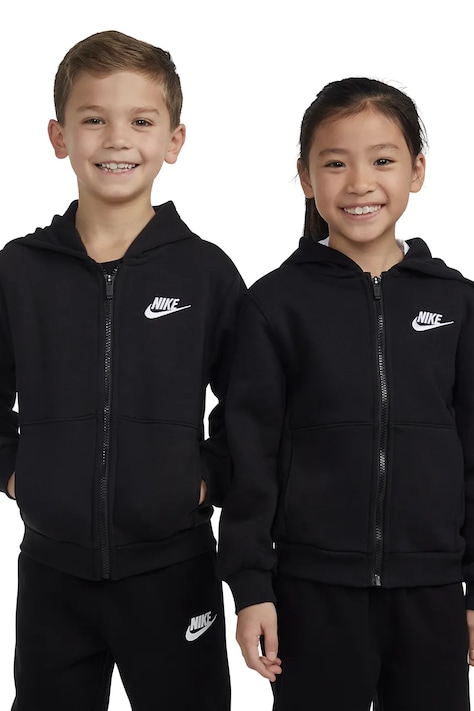 Nike Μπλούζα με κουκούλα και κουμπιά παιδική με βαμβάκι μαύρη 86L089