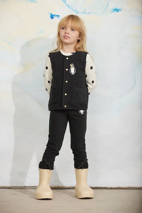 Mini Rodini Vestă pentru copii din polar Penguin neagră 11000364