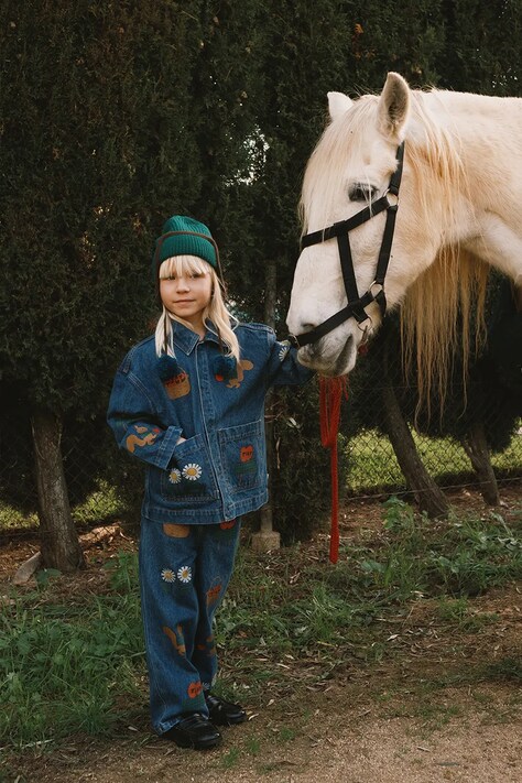 Tinycottons džínsová bunda detská bavlnená TINY APPLES JACKET modrá AW26-184