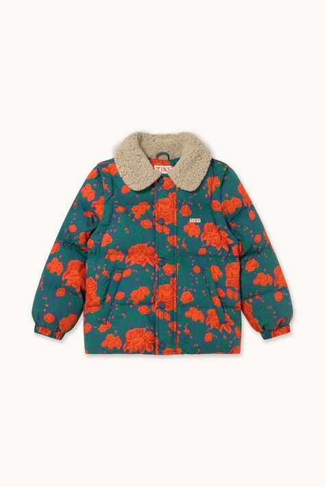 Tinycottons Kurtka pikowana dziecięca z bawełną ROSES SHORT PADDED JACKET turkusowa AW26-041