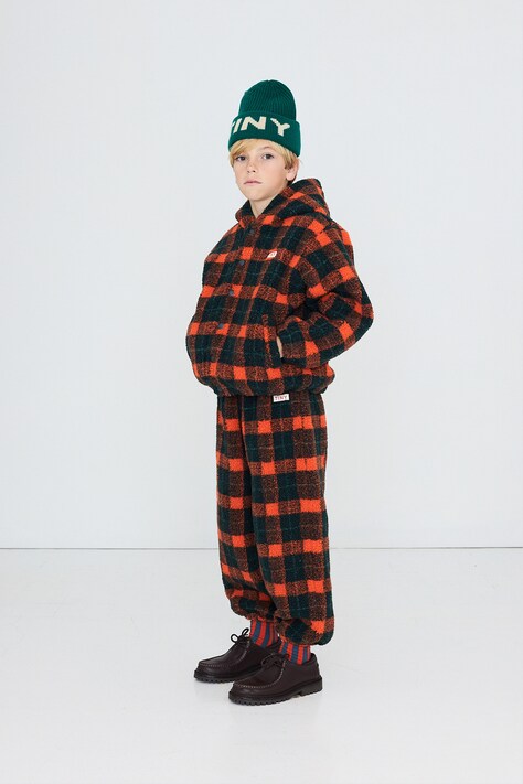 Tinycottons Bluza rozpinana z kapturem dziecięca polarowa RED CHECK SHERPA HOODIE czerwona AW26-240