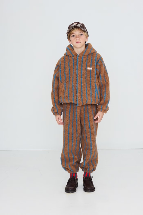 Tinycottons Bluza rozpinana z kapturem dziecięca polarowa LINES SHERPA HOODIE brązowa AW26-237