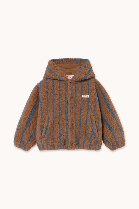 Tinycottons Bluza rozpinana z kapturem dziecięca polarowa LINES SHERPA HOODIE brązowa AW26-237