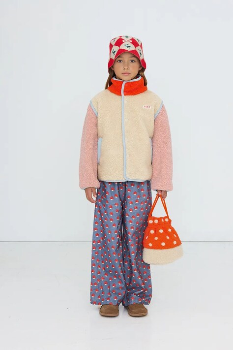 Tinycottons cipzáras melegítőfelső gyerek polár COLOR BLOCK SHERPA JACKET bézs AW26-252