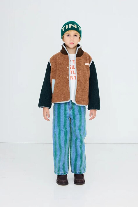 Tinycottons cipzáras melegítőfelső gyerek polár COLOR BLOCK SHERPA JACKET barna AW26-252