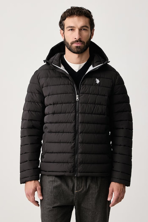 U.S. Polo Assn. Kurtka pikowana męska Lightweight Quilt Hooded czarna MUP4781