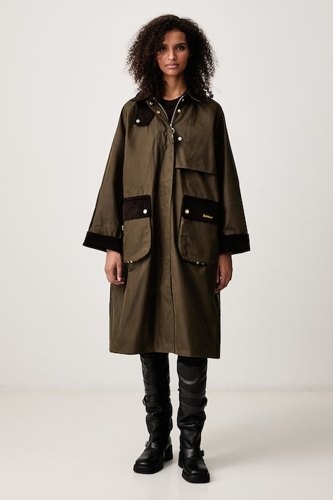 Barbour Długa kurtka damska woskowana zielona LWX1570SN91