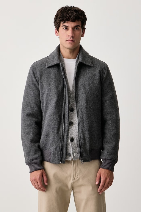 Guess Prechodná bunda pánska s prímesou vlny sivá M6BL29 W4142