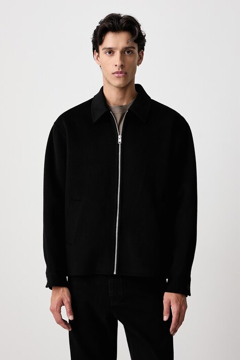 Frame DOUBLE FACE WOOL JACKET kurtka przejściowa wełniana męska czarna MF26WJA003