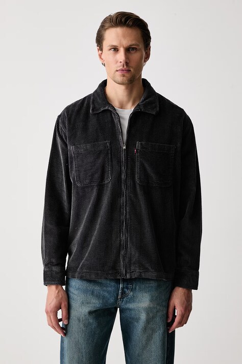 Levi's Košeľová bunda pánska menčestrová PORTS ZIP UP čierna 0085L