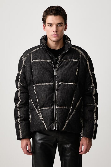 Off-White Bookish Cott Den Racing Puffer jachetă de iarnă din bumbac pentru bărbați neagră 44MED06DF26D001001