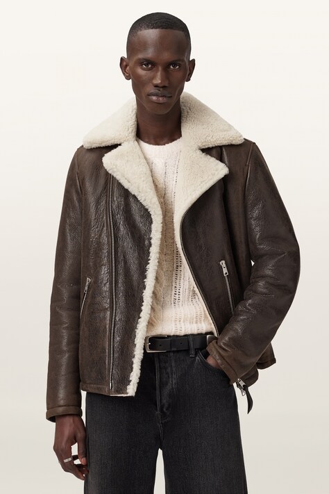AllSaints Kurtka kożuch męska skórzana XYLON brązowa M056LB