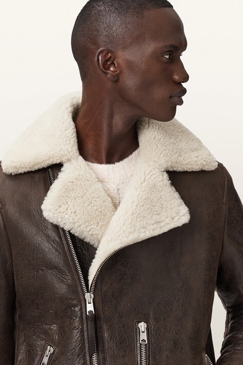AllSaints Kurtka kożuch męska skórzana XYLON brązowa M056LB