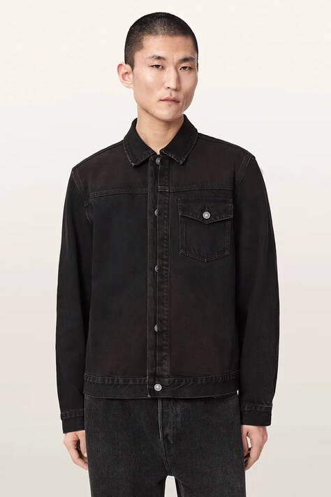 AllSaints Kurtka jeansowa damska bawełniana ROTH brązowa M042OF