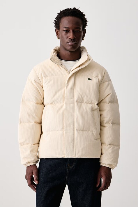 Lacoste Péřová bunda manšestrová pánská béžová BH8701