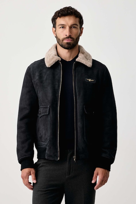 Aeronautica Militare Krótka kurtka męska skórzana czarna PN0167U100876