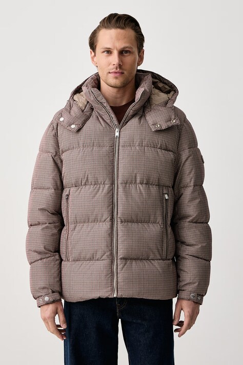 BOSS Prešívaná bunda pánska H-Colter-HOUNDSTOOTH hnedá 50572028