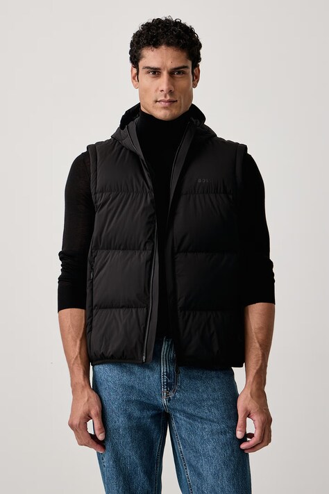 BOSS Green Πουπουλένιο αμάνικο μπουφάν ανδρικό OW_Riplite Vest HD μαύρο 50565221