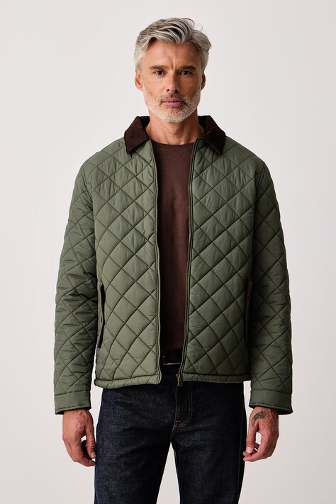 U.S. Polo Assn. Kurtka pikowana męska DIAMOND QUILT PADDED COLLARED zielona MUP3975