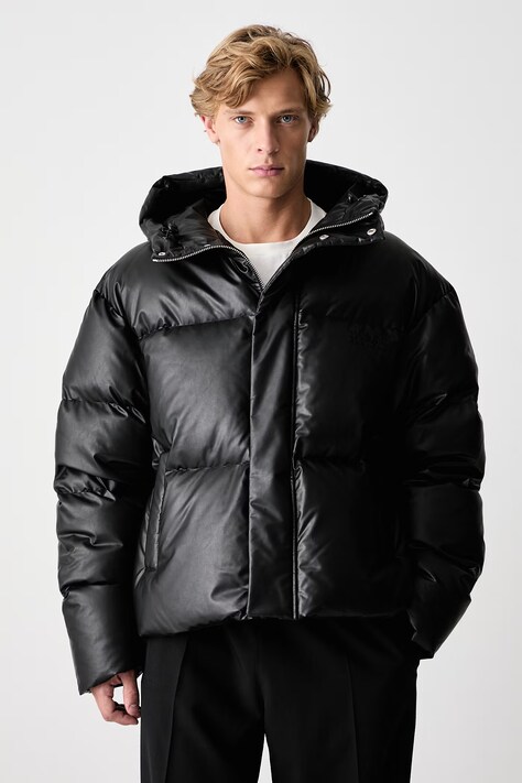 MM6 Maison Margiela Kurtka puchowa z imitacji skóry męska czarna SH0AM0098-M36016