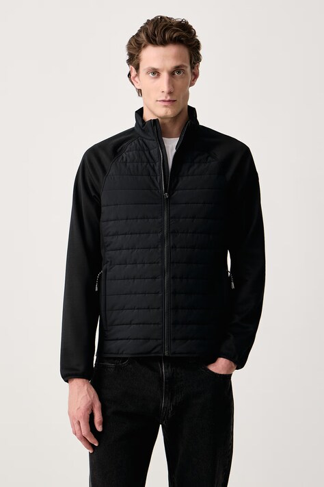 Skechers Kurtka przejściowa męska HOODLESS HOODIE HYBRID JACKET czarna JA141