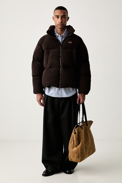 adidas Originals prešita jakna moška rebrast žamet Corduroy Puffer rjava KS4159