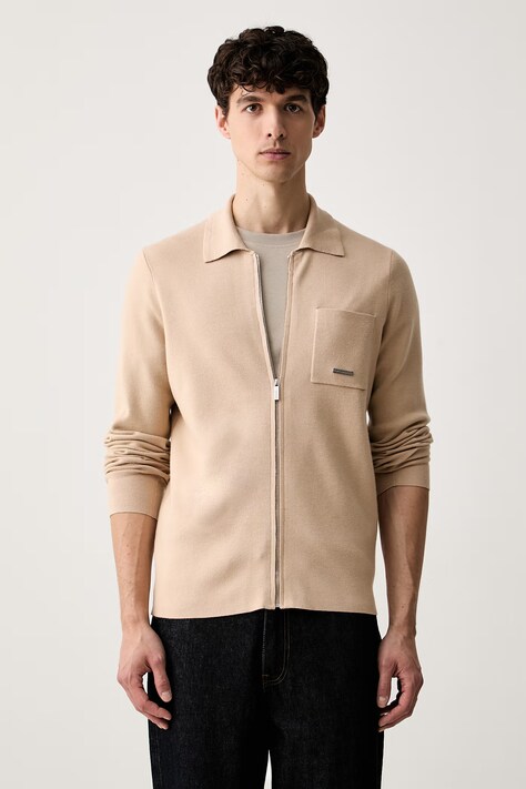 Karl Lagerfeld sweter rozpinany męski z wiskozą beżowy 563304.655014