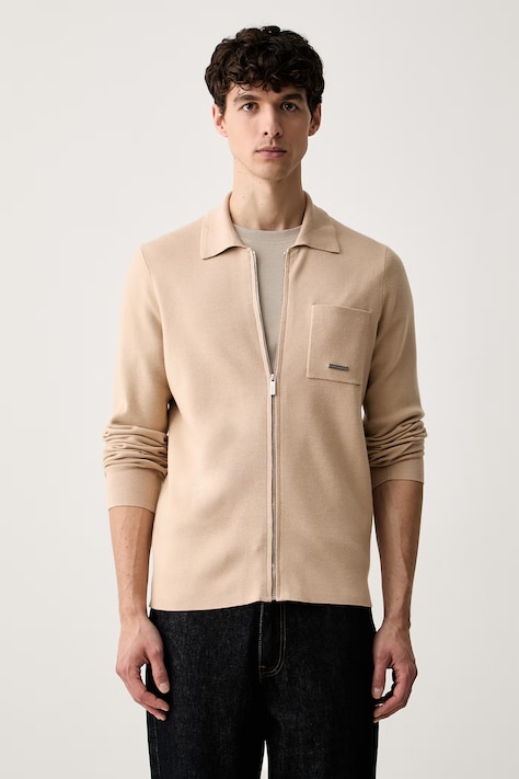Karl Lagerfeld sweter rozpinany męski z wiskozą beżowy 563304.655014