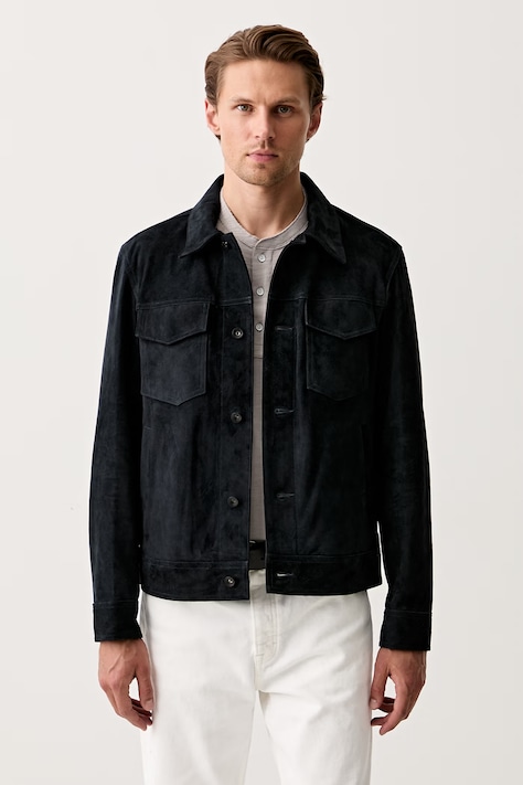 rag & bone kurtka przejściowa męska zamszowa granatowa RV4M26P0MSD