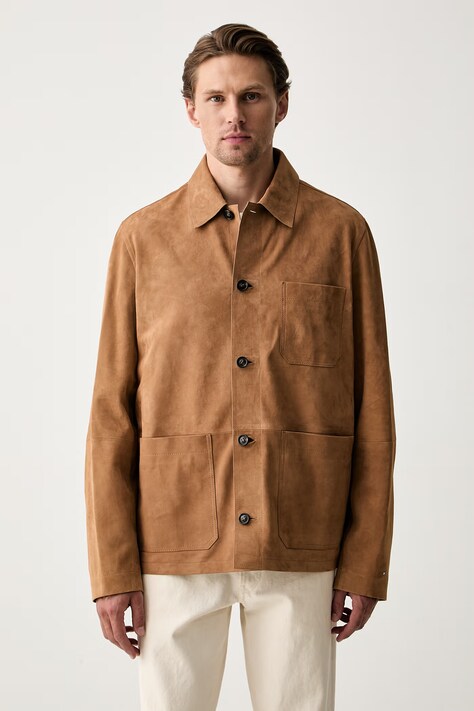 Tommy Hilfiger kurtka koszulowa męska zamszowa brązowa MW0MW44296