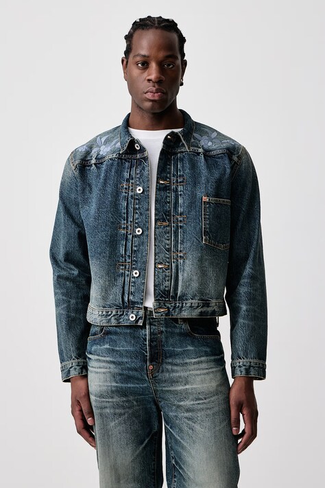 Kenzo Krótka kurtka męska jeansowa niebieska FG65DV3156U8