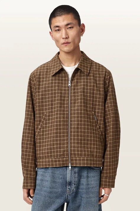 AllSaints kurtka przejściowa męska z lnem LAKESHAW brązowa M030OE