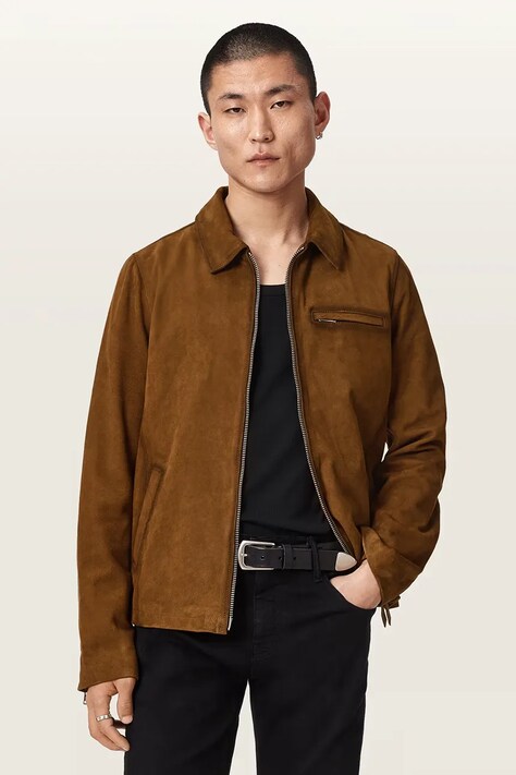 AllSaints kurtka przejściowa męska zamszowa ASHWOOD brązowa M043LE