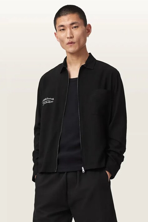 AllSaints krótka kurtka męska z wiskozy BUCK czarna M046OE
