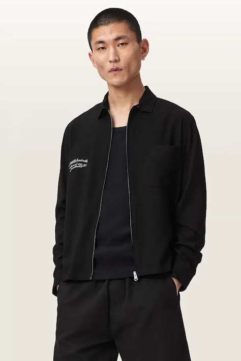 AllSaints krótka kurtka męska z wiskozy BUCK czarna M046OE