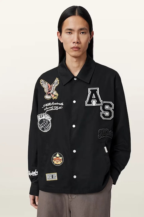 AllSaints kurtka koszulowa męska z bawełną SOUNDMAN czarna M031OE
