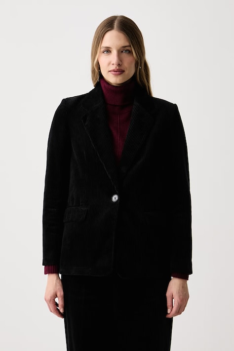 Sisley Giacca monopetto da donna in velluto a coste nera 29L0LW04K
