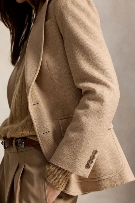 Polo Ralph Lauren Marynarka damska z wełną beżowa 211B26452